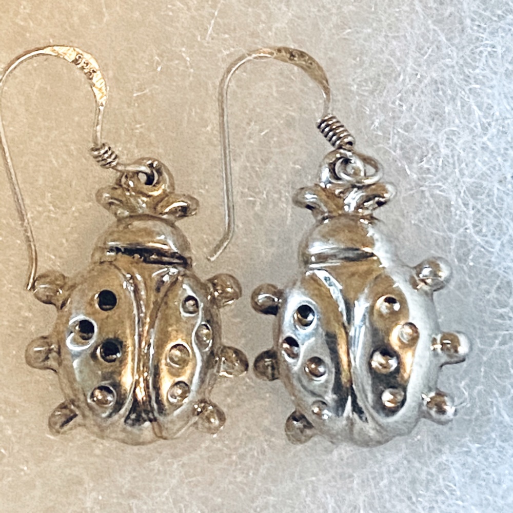 Vintage Sterling Silver Ladybug Dangle Earrings